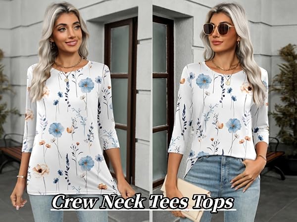 crew neck tees tops
