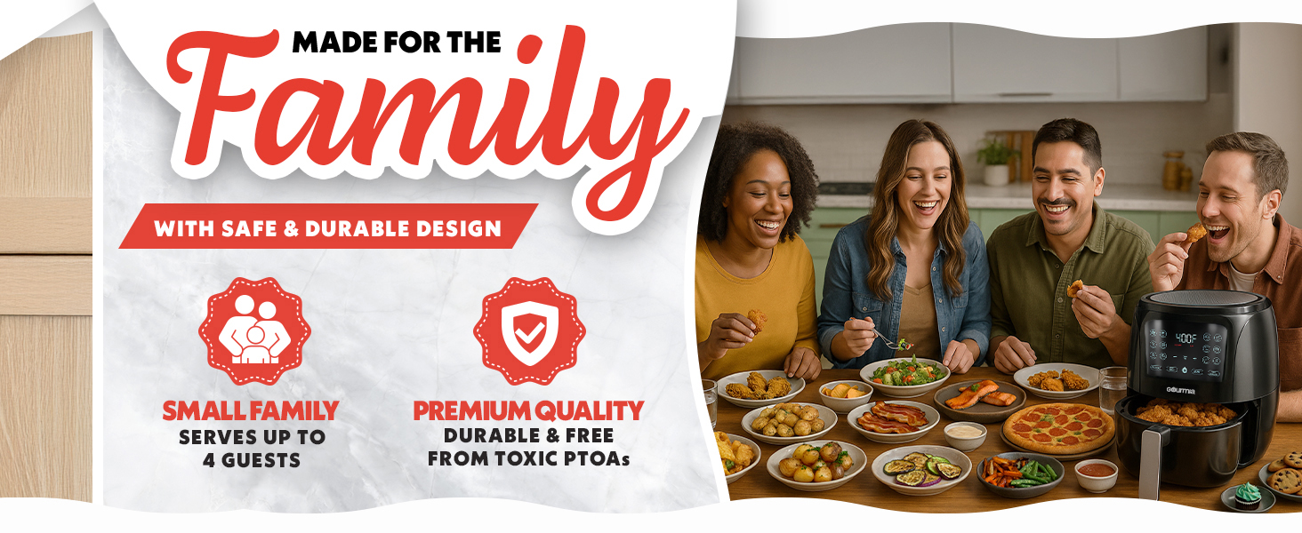 Family using digital air fryer to make guilt-free meals together