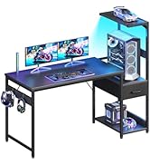 Casaottima 48 Inch Gaming Desk with Storage &amp; LED Lights, Reversible Computer Desk with Display S...
