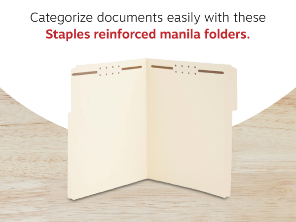 Staples Reinforced Fastener Folders, Letter, Manila, 50/Box