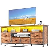Furologee 55 Inch TV Stand for Bedroom, Entertainment Center with Power Outlets and LED Lights, 6...