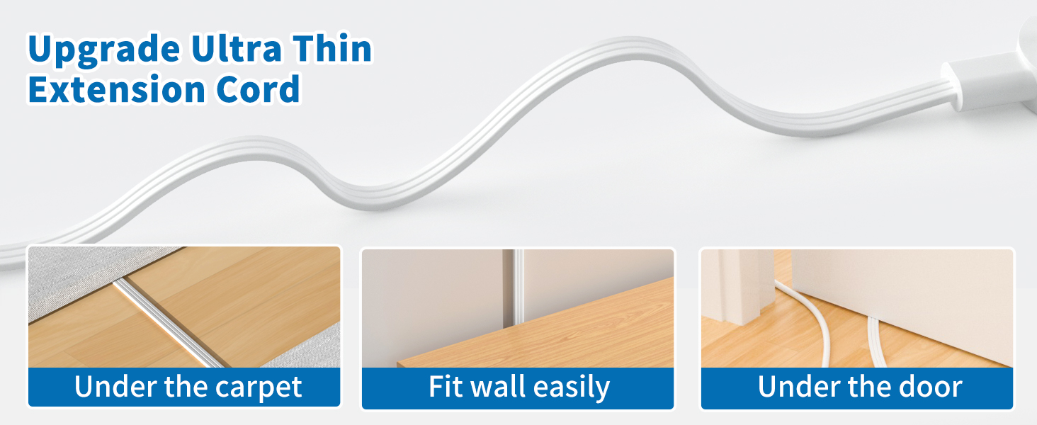 5 ft Flat Extension Cord Outlets Extender Flat Plug Power Strip surge protector with multiple usb