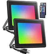 Meloght LED Flood Light Outdoor 800W Equiv, 100W RGB Color Changing Floodlights with Remote, Upli...