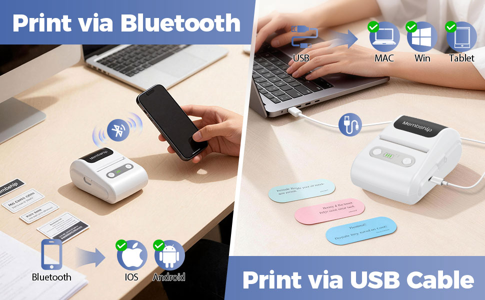 Print Via Bluetooth or USB Cable
