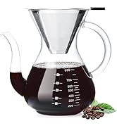 Unbreakable Pour Over Coffee Maker with Permanent Stainless Filter, Thickened Heat-Resistant Boro...