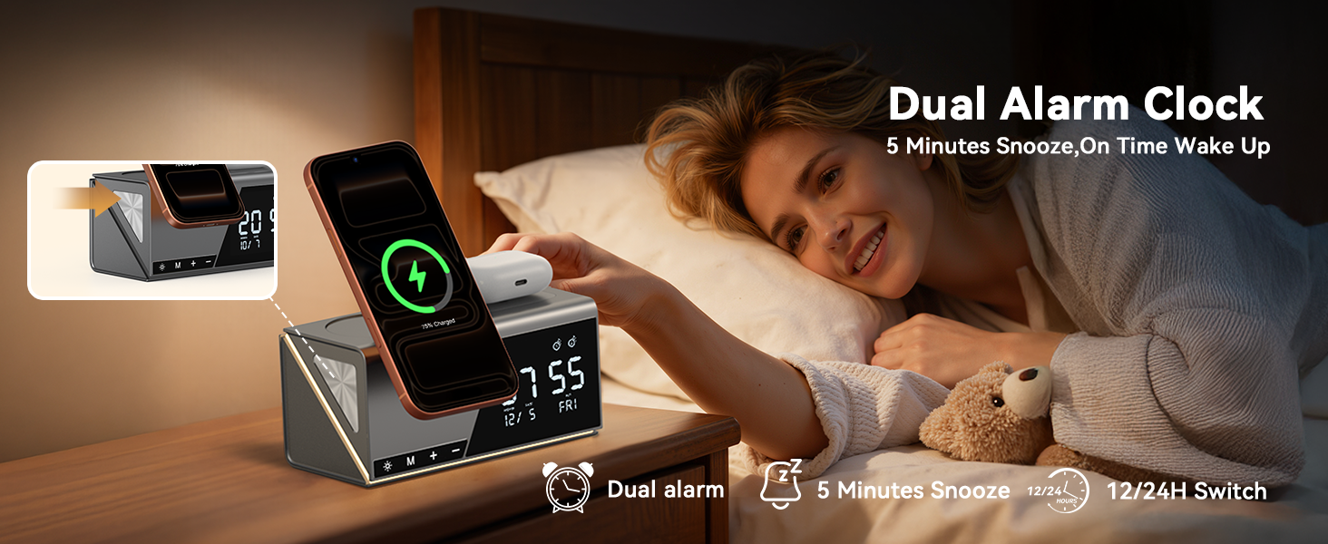 alarm clock with wireless charging iphone alarm clock docking station Charging station with clock