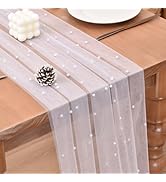 Joanlody Pearl Table Runner 10ft Rustic Boho Tulle Runner with Pearls for Baby Shower Wedding Par...