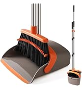 Upgrade Large Broom and Dustpan Set with 55" Adjustable Long Handle, Stand Up Broom with Dustpan ...