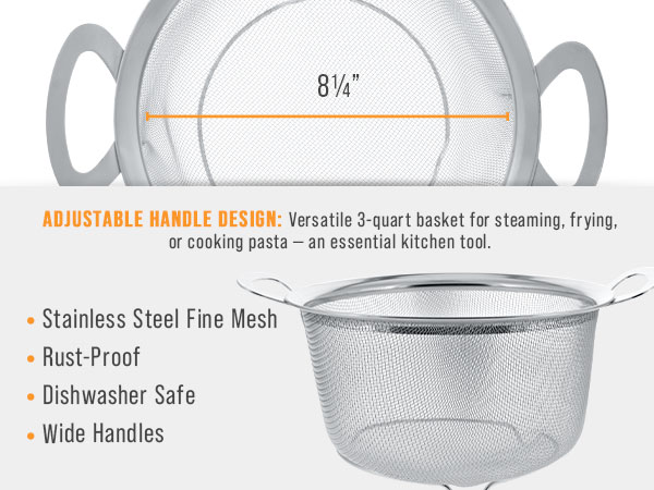 3-quart 3qt large medium small perforated mesh fine durable dishwasher safe rustproof