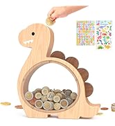 Summidate Wooden Dinosaur Piggy Bank for Kids,Cute Dino Money Saving Box for Boys Girls,Unbreakab...