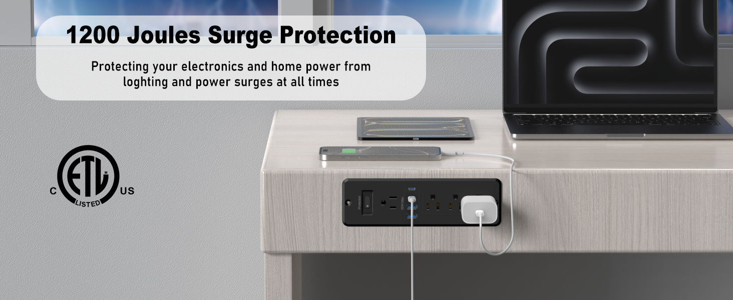 HEZI 65W USB C recessed power strip