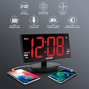 all in one clock bedside bed room office kitchen mirror 