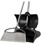 Long Handle Heavy Duty Broom and Dustpan Set, Outdoor and Commercial Upright Dustpan and Brush fo...