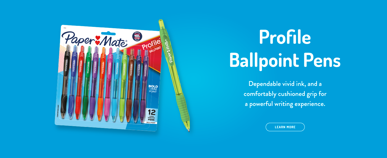 paper mate profile ballpoint pens write ink black blue colorful vivid powerful home office grip