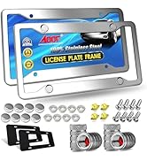 Aootf Stainless Steel License Plate Frames- Heavy Duty Polish Mirror Silver Car Tag Cover with Ch...