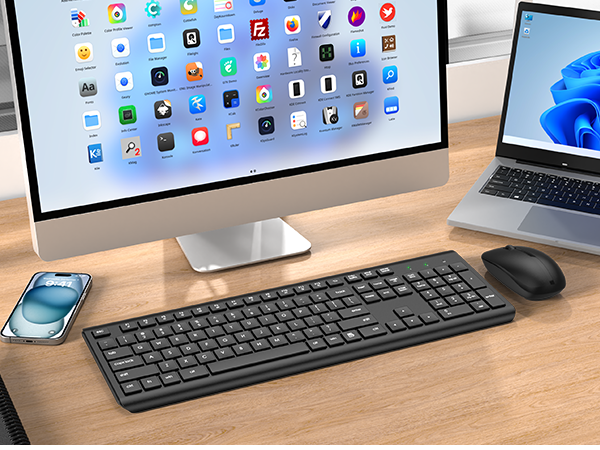 Wireless Keyboard and Mouse Combo, Full Size Silent Ergonomic Keyboard Mouse