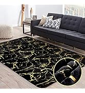 Btargot 5×8ft Black Gold Marble Area Rug for Living Room, Princess Prince Castle Modern Colorful ...