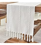 Wracra Rustic Linen Table Runner Farmhouse Style Table Runners 72 inches Long Embroidered Table R...