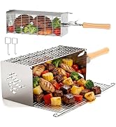 TNTOR Square Grill Basket, Larger 304 Stainless Steel Nesting Grilling Net, Removable Handle, BBQ...