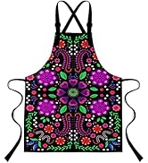 LshyMn 33.4x27.5 Inches Mexican Flower Apron With 2 Pockets and Extra Long Waist Tie for Home Kit...