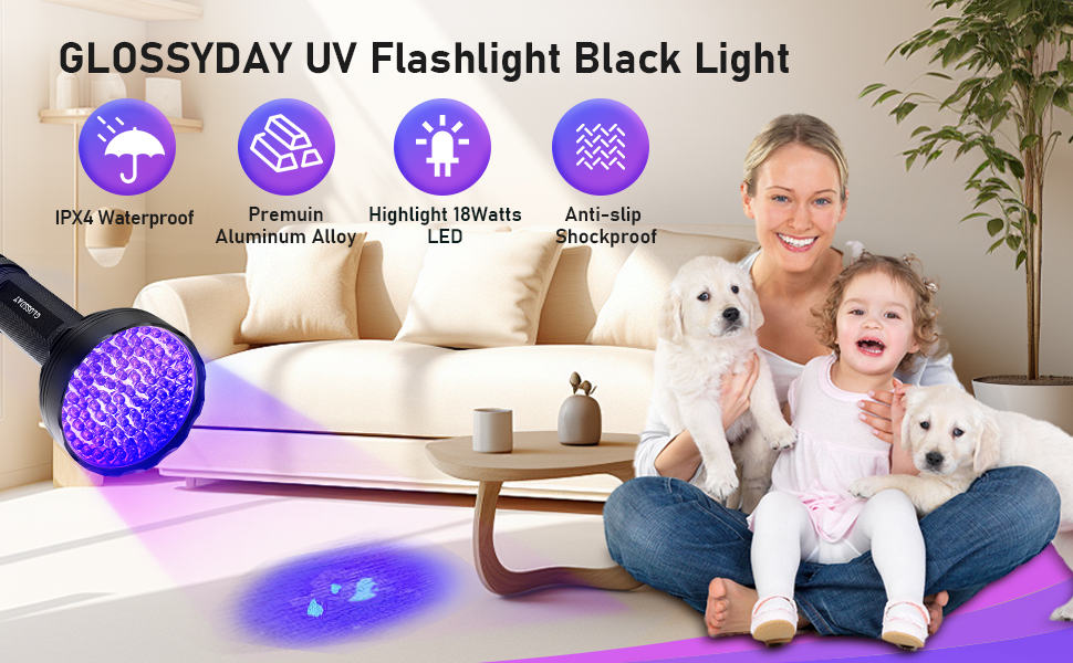 GLOSSDAY Black Light for Pet Urine Detection
