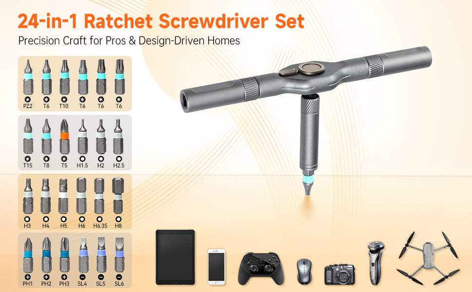 24 in 1 magnetic ratchet screwdriver set