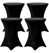 Fixwal 4 Pack Spandex Cocktail Table Covers, 32x43 Inch Black Fitted Stretch Highboy Round Cover ...