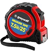 Greywolf Tape Measure, 25 ft. Tape, 3-Stop Retractable Nylon Coated Tape with Metric and inches f...