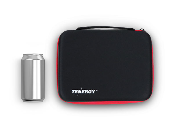 Small and compact case around the size of a soda can