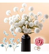 Faux Kiku Flower White, 10 Stems &amp; 2 Eucalyptus Stems, Fall Mini Chrysanth with Stems for Thanksg...
