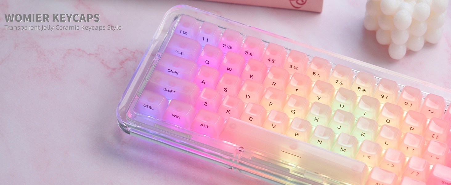 Womier Keycaps Jelly Pink - Ceramic Keycaps Style, Clear Keyboard Key Cap
