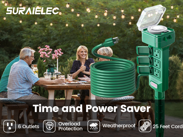 6 plug outdoor timer outdoor extension cord for christmas lights