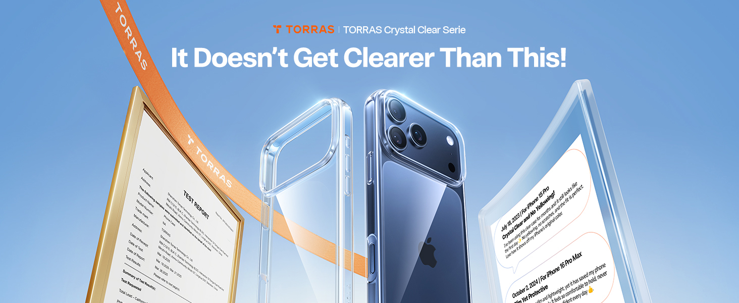TORRAS Crystal Clear for iPhone 17 Pro Case, Upgraded Non-Yellowing