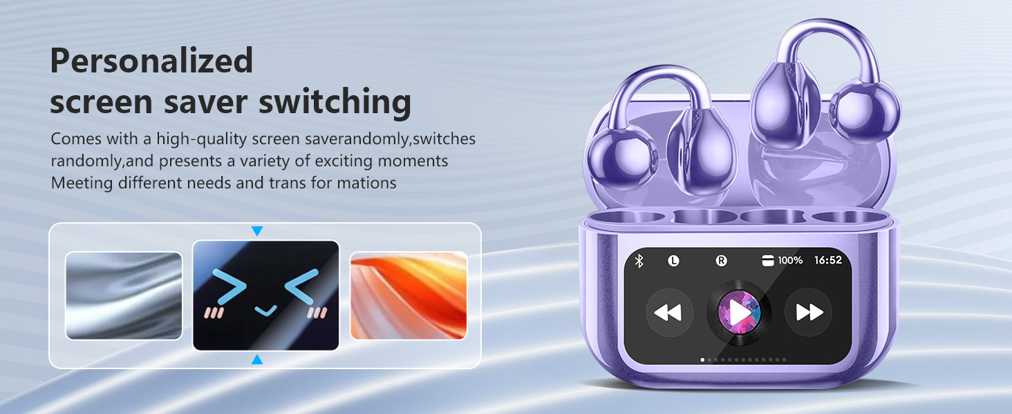 Open Ear Clip Headphones Ultra Comfort Bluetooth 5.4 Headphones with Intelligent Touch Color Screen