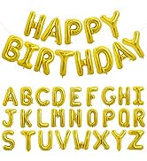 TONIFUL 65 Pcs 16 Inch Gold Happy Birthday Balloons and 2 Sets A-Z Foil Letters Balloons DIY Pers...