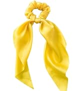 Yellow Women Girl Bow Satin Ribbon Ponytail Scarf Hair Tie Rope Scrunchies Elastic Band Hair Scru...