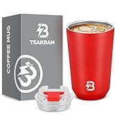 TSAKBAM Insulated Coffee Tumbler, 12 oz Leak Spill Proof Portable Stainless Steel Coffee Travel M...