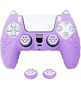 HLRAO Purple Cat Ear PS5 Controller Cover - Cute Silicone Skin with Cat &amp; Paw Prints + 2 Matching...
