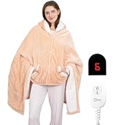 Wearable Heated Throw Blanket, Electric Heated Wrap Poncho Shawl &amp; Hoodies with Pockets, 7 Heatin...