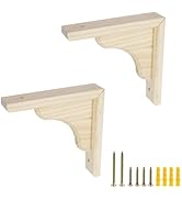 UTALIND 2 Pcs DIY Wooden Shelf Brackets, 5.83" x 5.83" Natural Solid Wood Decorative Shelf Bracke...