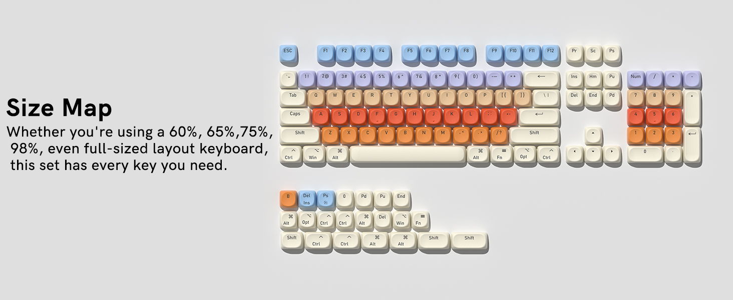 compatible with 60%, 65%, 75%, 98%, full-size ANSI layout mechanical keyboards