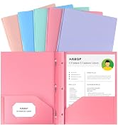 HABGP Two Pocket Folder With Prongs (5 Pack, Pastel Colors), Plastic Folders With Pockets and Bus...