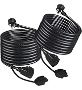 [2PACK] Outdoor Weatherproof Power Extension Cord 10FT - Black Low Profile Flat Plug Extension Co...
