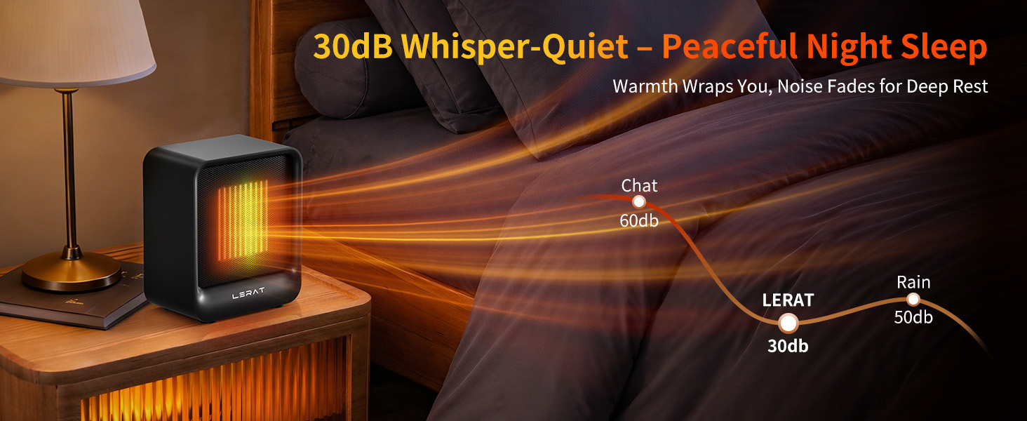 30dB whisper quiet electric heater noiseless fan for sleeping focus work silent office heater