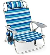 GYMAX Beach Chairs for Adults, 330lbs Reclining Backpack Beach Chairs w/Adjustable Backrest, Cool...