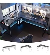 Pamray 64.5 Inch Reversible L Shaped Gaming Desk Large Corner Computer Desk with Storage Bag Home...