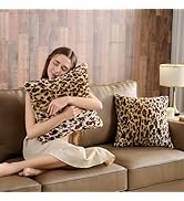 HKMR Throw Pillow Covers Set of 2,Plush Shaggy Soft Pillow Covers, Fuzzy Decorative Leopard Print...