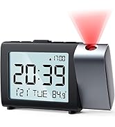 MeesMeek Projection Alarm Clock for Bedroom: Digital LCD Clock with Temperature Date Snooze 12/24...