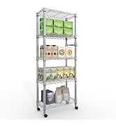 Garvee 5-Tier Storage Shelves Heavy Duty Metal Wire Rack Shelving, 1100 LBS Capacity Rolling Stor...