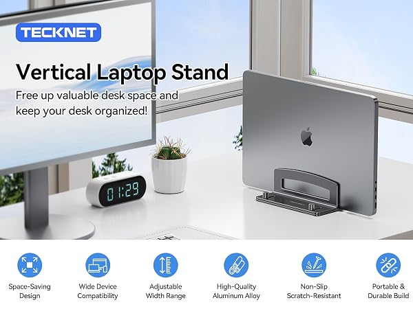 Premium Vertical Laptop Stand for Desk - Ergonomic MacBook &amp;amp; Computer Stand with Adjustable Width